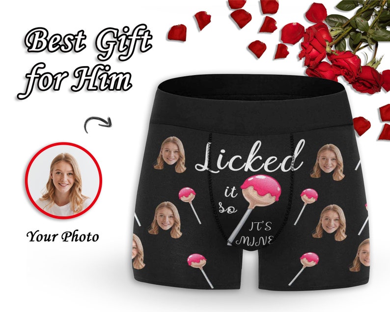 Custom I Licked it so it's Mine Boxer Personalize Underwear with Face