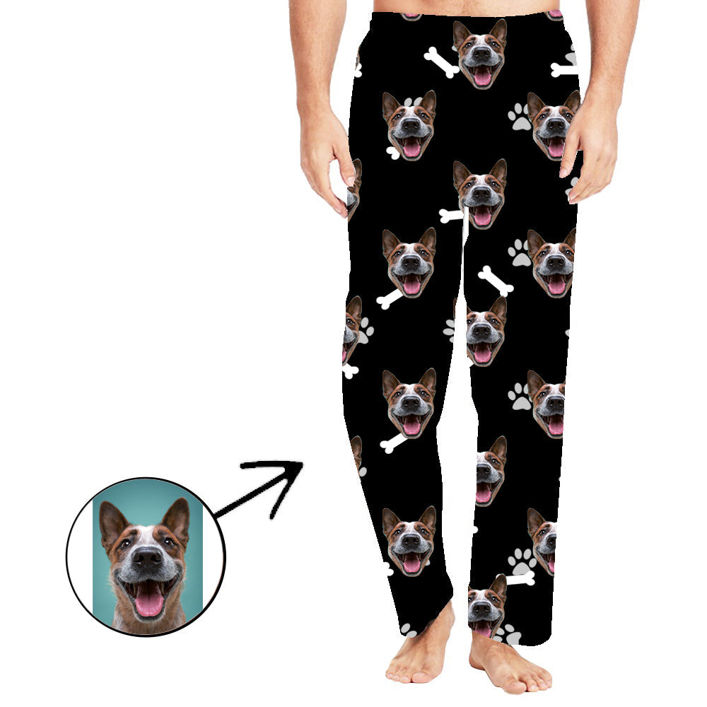 Custom Photo Pajamas Pants For Men Dog Paw Footprint Long Sleeve Gifts For Valentine's Day