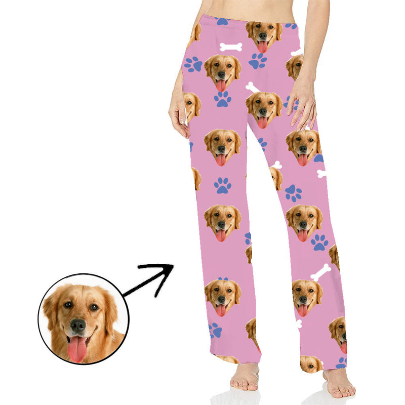 Custom Photo Pajamas Pants For Women Dog Footprint Long Sleeve