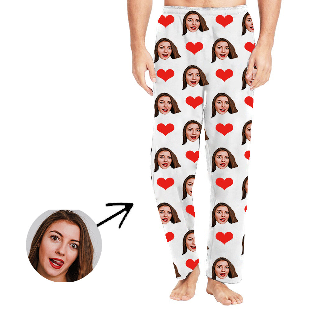 Custom Photo Pajamas Pants For Men Heart I Love My Wife Long Sleeve