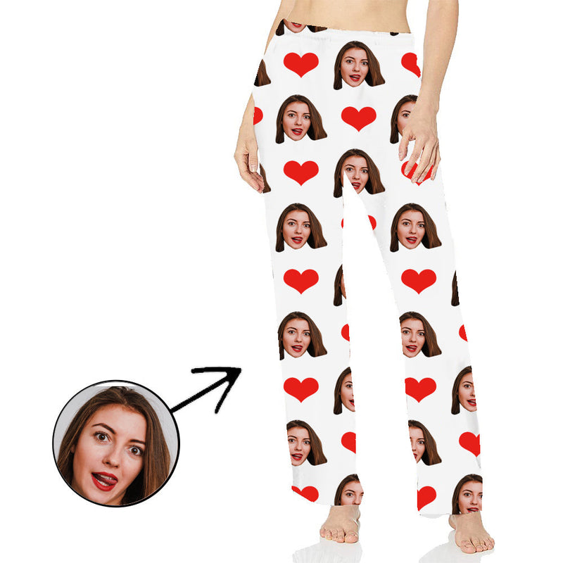 Custom Photo Pajamas Pants For Women Heart I Love My Wife Long Sleeve