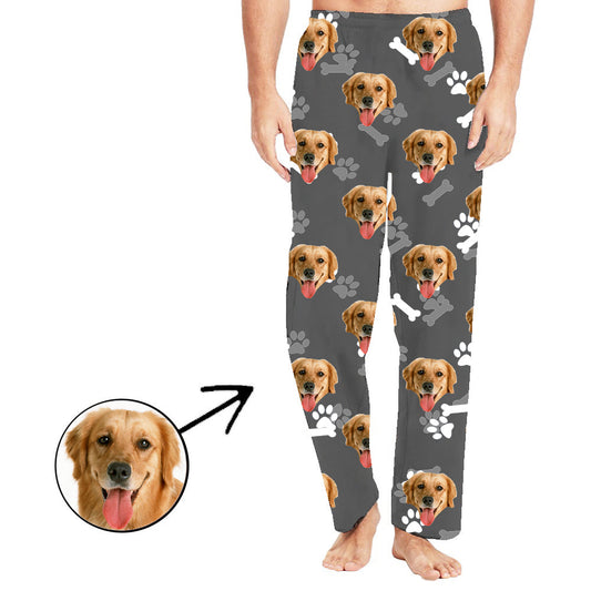 Custom Photo Pajamas Pants For Men Dog Footprint Long Sleeve Mother's Day Gifts