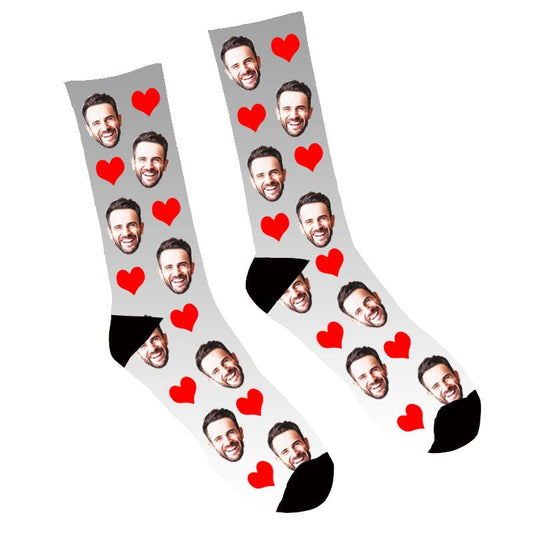 Custom Face Socks Gradient  Heart Grey