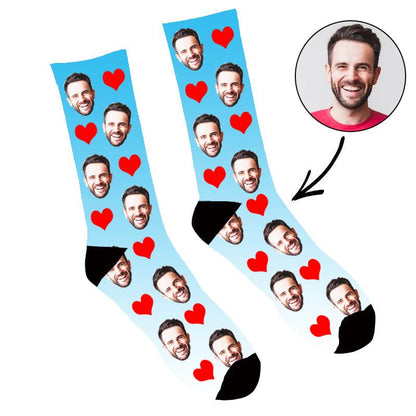 Custom Face Socks Gradient Heart Blue