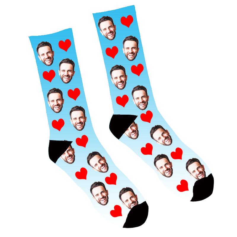 Custom Face Socks Gradient Heart Blue