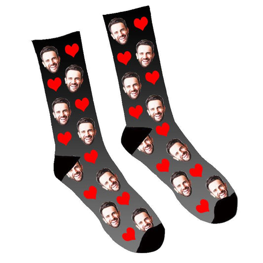 Custom Face Socks Gradient Heart Black