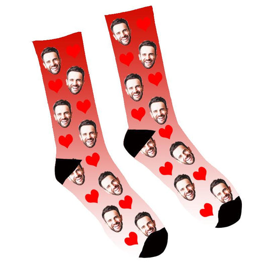 Custom Face Socks Gradient Heart Red