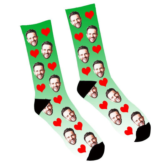 Custom Face Socks Gradient Heart Green