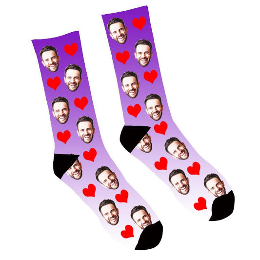 Custom Face Socks Gradient Heart Purple